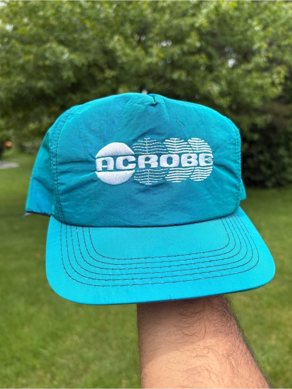 K-Products Acrobe Vintage 80s 90s Made in USA Blue Satin OSFA Strapback Hat Cap